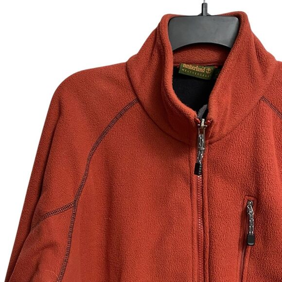 Timberland Full Zip Fleece Jacket Men's Size L Burnt Orange High Neck Zip Pocket - Picture 3 of 16